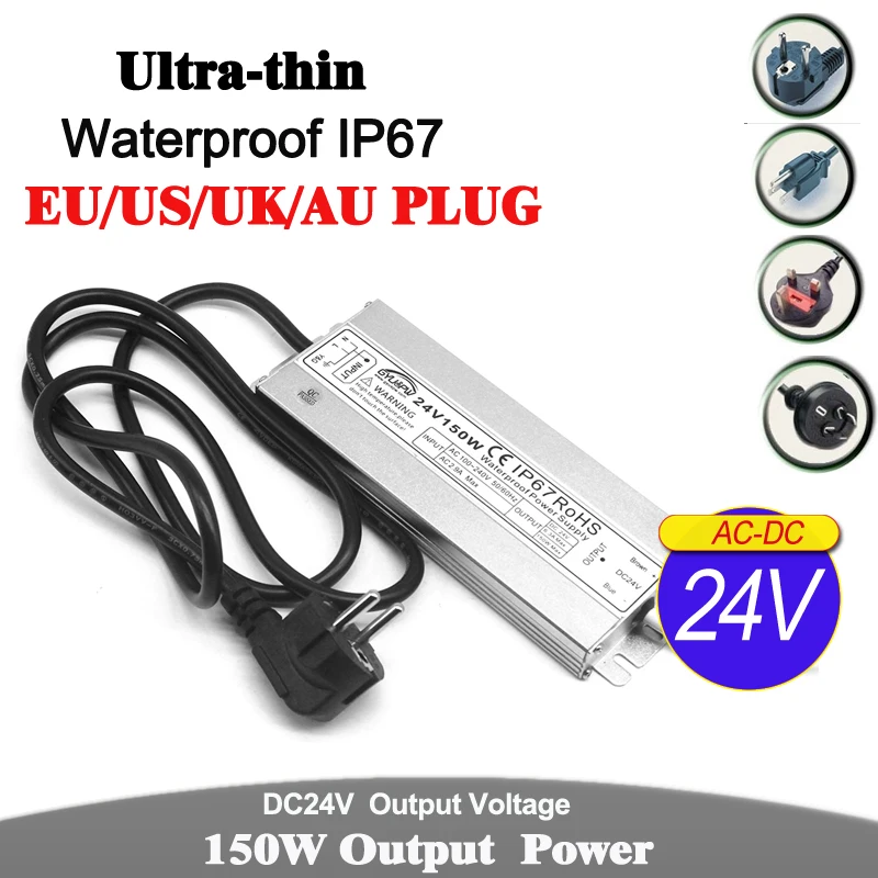 Водонепроницаемый IP67 источник питания DC12V DC24V 60 Вт 72 100 120 150 трансформатор AC DC 12В 24В