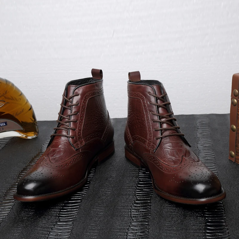 Роскошные Брендовые мужские повседневные сапоги из натуральной кожи Обувь с