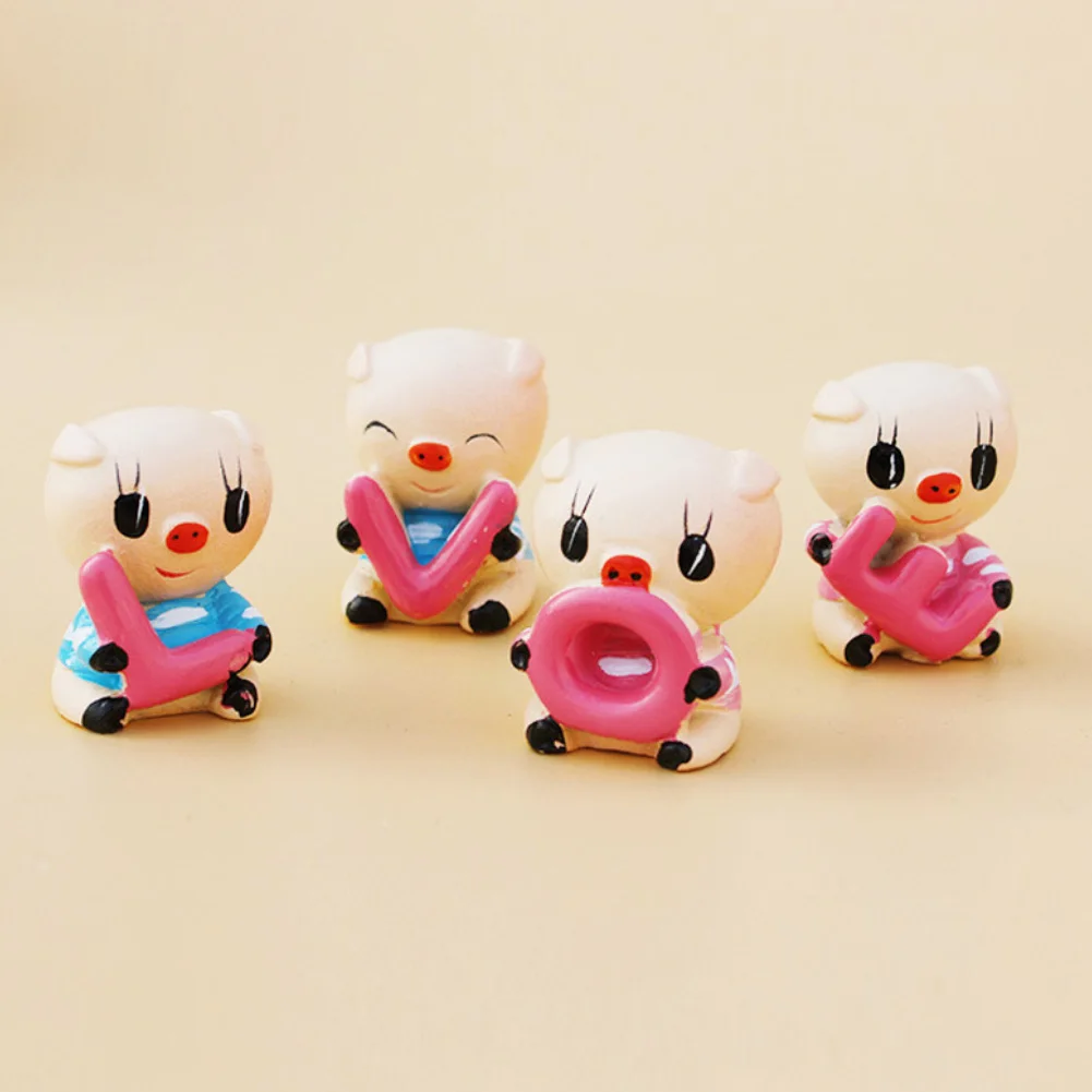 4Pcs/Set Letter LOVE Cartoon Funny Piggy Figurine Car Interior Toy Ornament Good Luck Decorations Dashboard Toys | Автомобили и