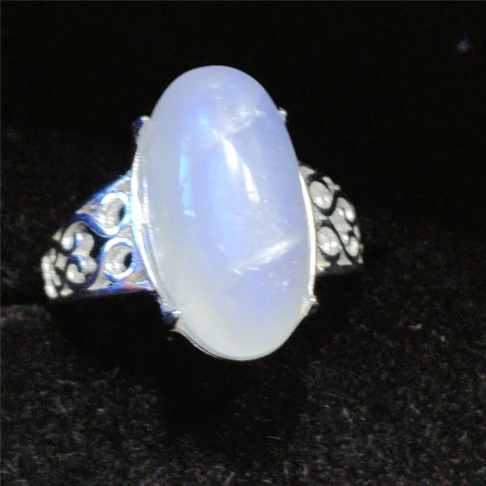 Natural Moonstone Blue Light Gemstone Adjustable Ring All Size 9x7mm For Women Men 925 Silver Best Gift Stone Ring AAAAA