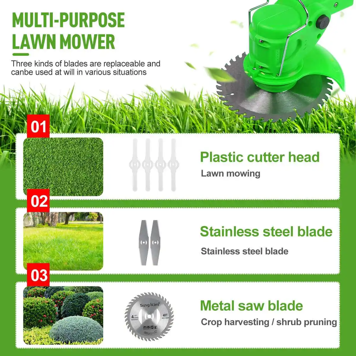 Электрическая газонокосилка Беспроводная 2000 Вт регулируемая длина домашний