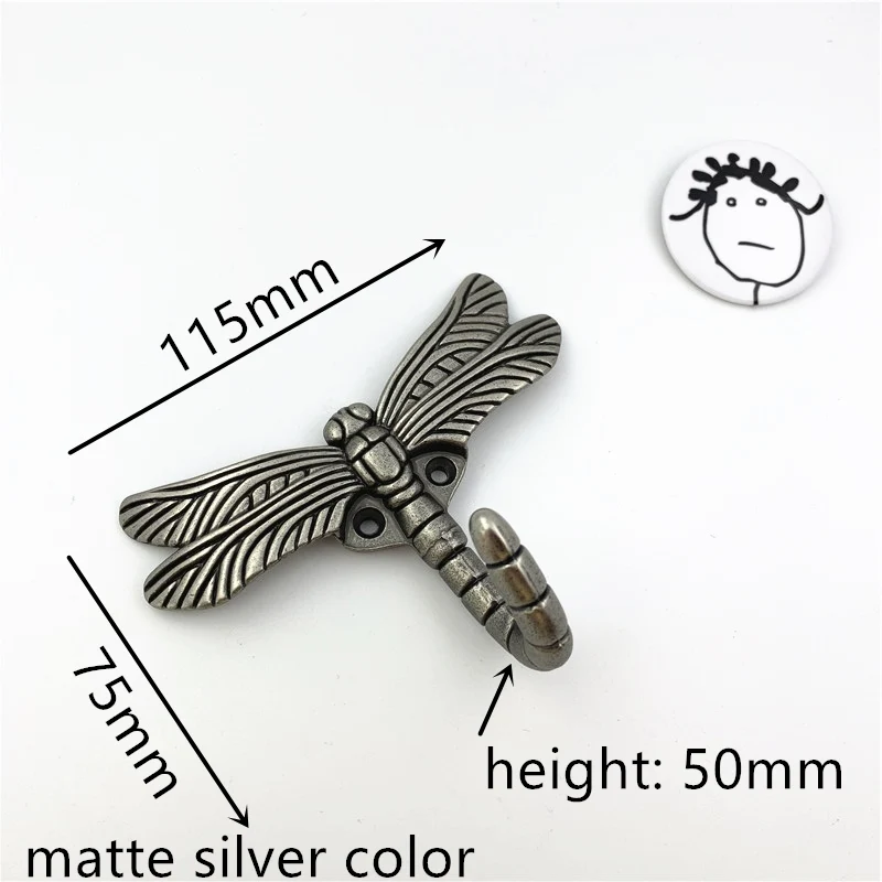 matte silver color LCH художественный креативный крючок в форме стрекозы для одежды, вешалка для одежды из цинкового сплава, крючок для шкафа, дверная фурнитура, матовый серебряный крючок - Цвет: matte silver color
