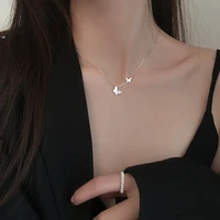 big small two butterfly cubic zirconia silver clavicle chain necklace for women ladies korean dainty jewelry wholesale
