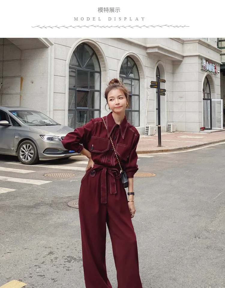 

Women Wide Leg Jumpsuits Long Sleeve Lapel Loose Shirt Stylel One Piece Pants Sets Office Lady Elegant Korean Overalls Romper