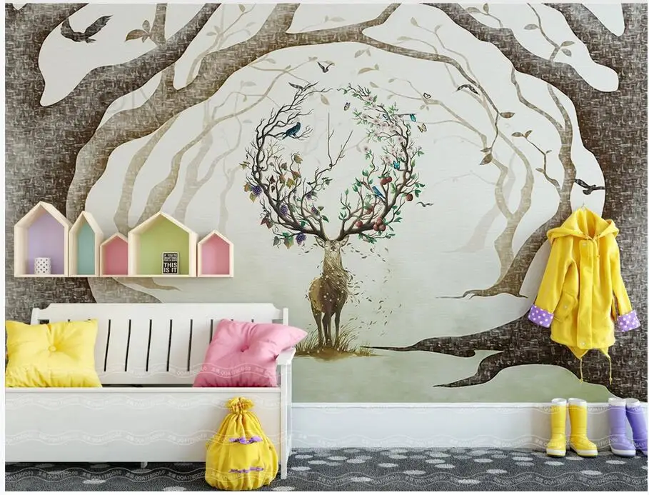 WDBH Custom photo 3d wallpaper Minimalistic fantasy forest elk home decor living room wall murals for walls 3 d | Обустройство дома