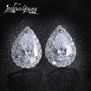 Модные серьги-гвоздики серебристого цвета серьги с цирконием кубической огранки для женщин Кристальные серьги для вечеринок в форме капли воды для девушек