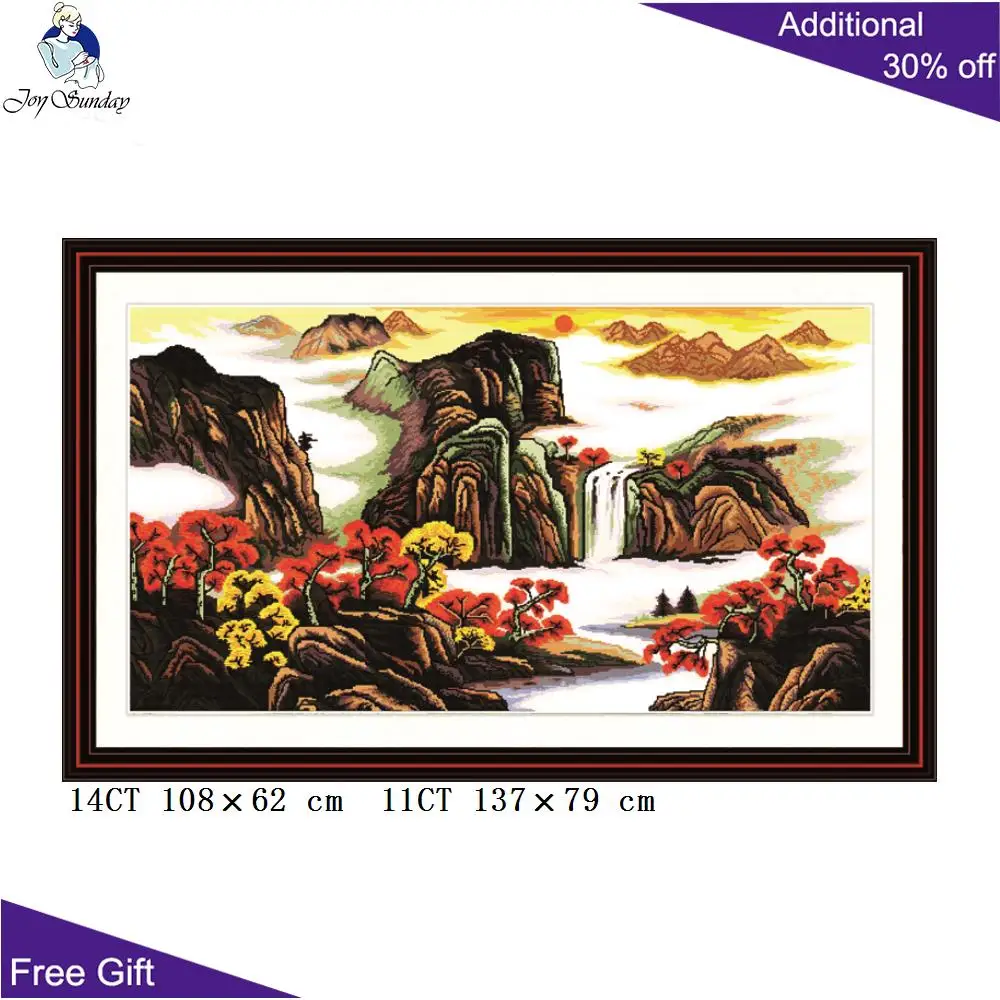 

Joy Sunday Magnificent River Mountain Home Decoration F017 14CT 11CT Counted and Stamped Treasure Bowl Chinese Cross Stitch kits