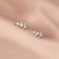 real 925 sterling silver dainty zircon leaves stud earrings for women girls hypoallergenic jewelry