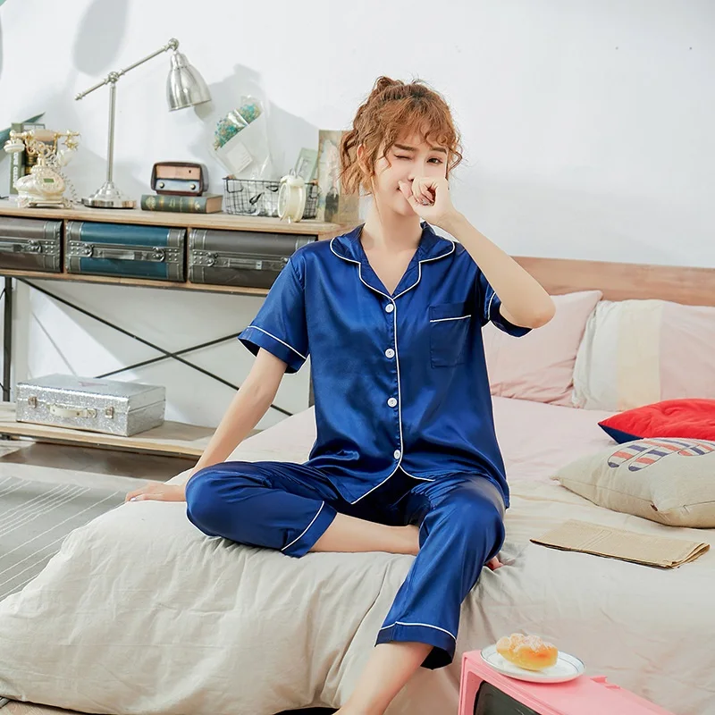 

Женская пижама в стиле Весна 2021, тонкая синяя летняя элегантная домашняя одежда для взрослых
