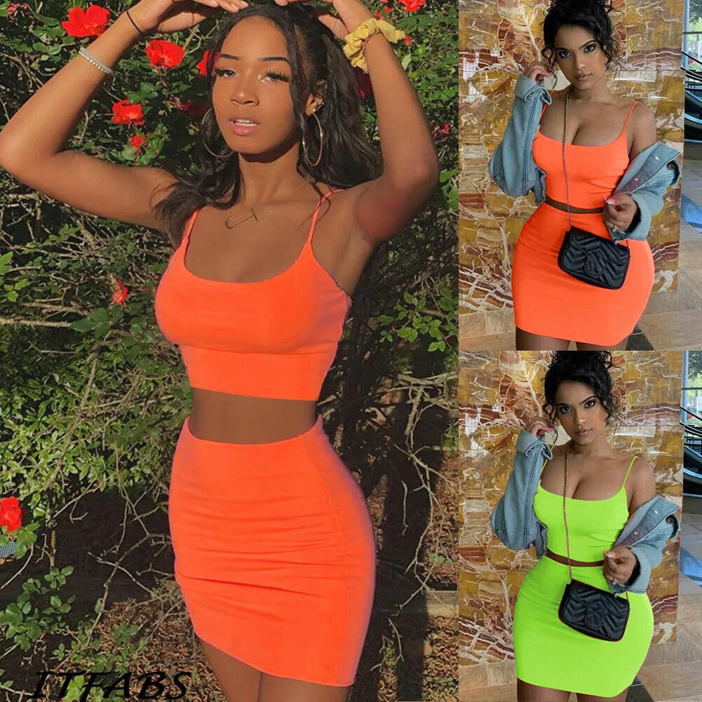 

2021 Summer Women Set Sexy 2 Piece Outfits Women Bodycon Mini Dress Crop Top and Skirt Set Bandage Dresses Party Clothes Set