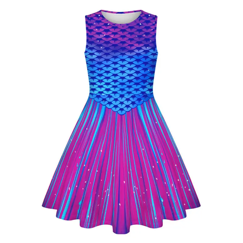 

Sequin Print Girls Slim Sleeveless Dress Summer Casual Lovely Children Dresses Flower Skirt Fashion Tide Girdle Pleated Skirts