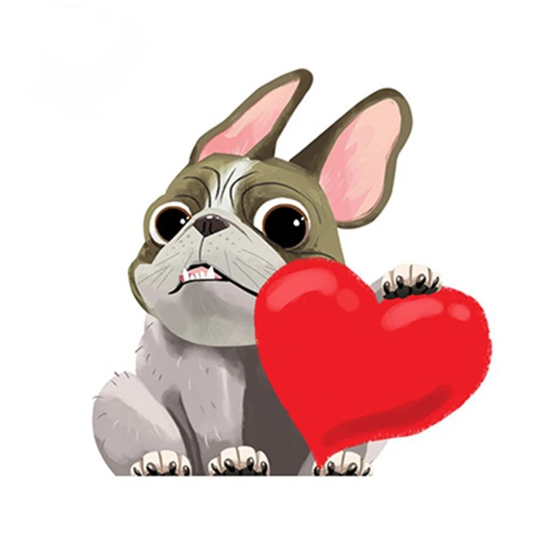 

French Bulldog Sticker Heart Decal Car Window Styling Waterproof Stickers toon Pet Dog Decor13cm X 12.8cm