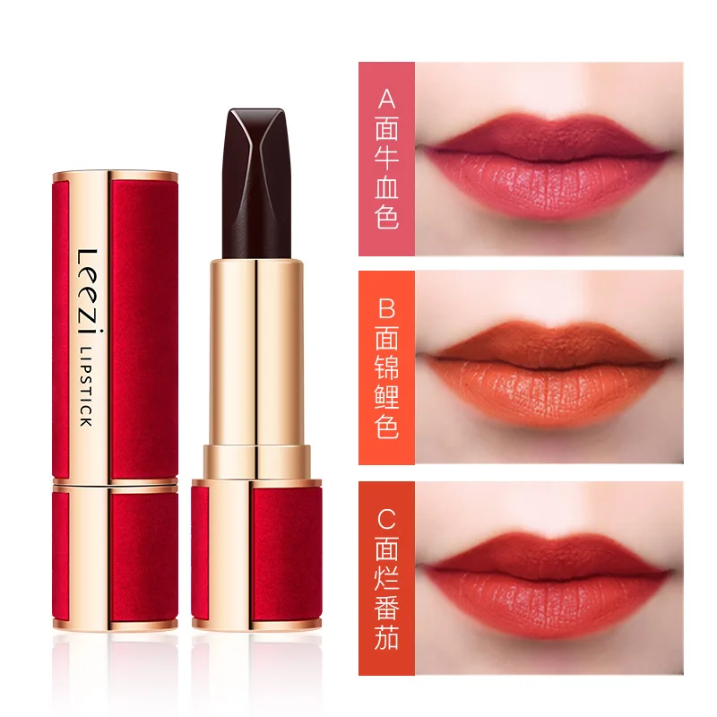 

Китайский стиль, 3 в 1, губная помада, долговечный цвет, не легко снять макияж, контейнер для губной помады, матовый туман, 3-цветная губная пом...