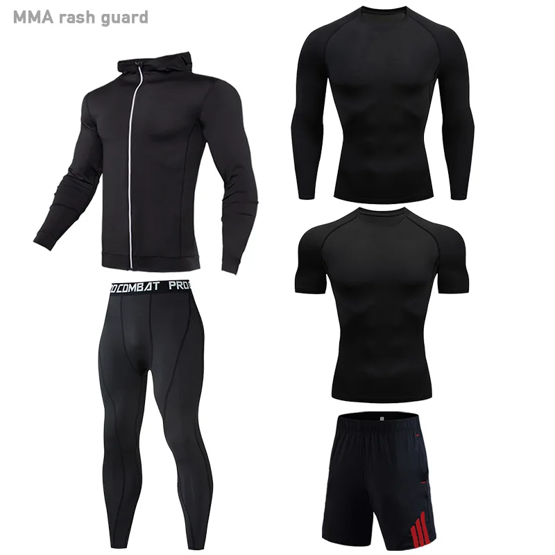

Men's Compression Sportswear Sweat Fitness MMA Sportswear suit Sports Gym Exercise Rash gard Male jogging Track suit Running set