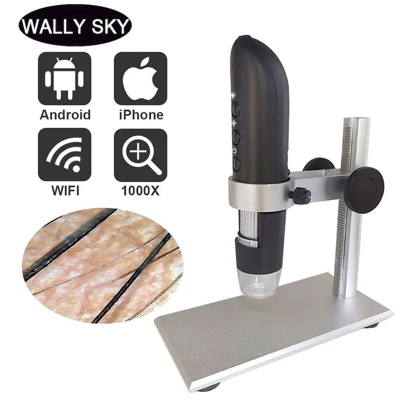 

1000X 0.3MP WiFi Digital Microscope 8 LED Portable Wireless Microscope IOS Android Video Microscope Scalp Detector With Stand