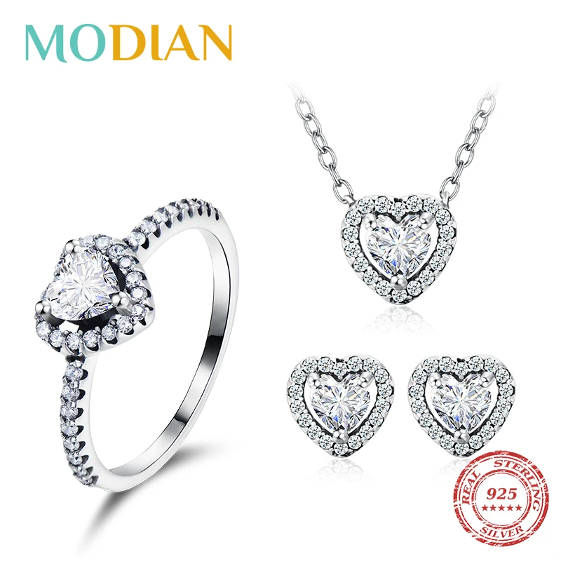 Modian 925 стерлингового серебра в форме сердца Модные Ювелирные наборы для женщин