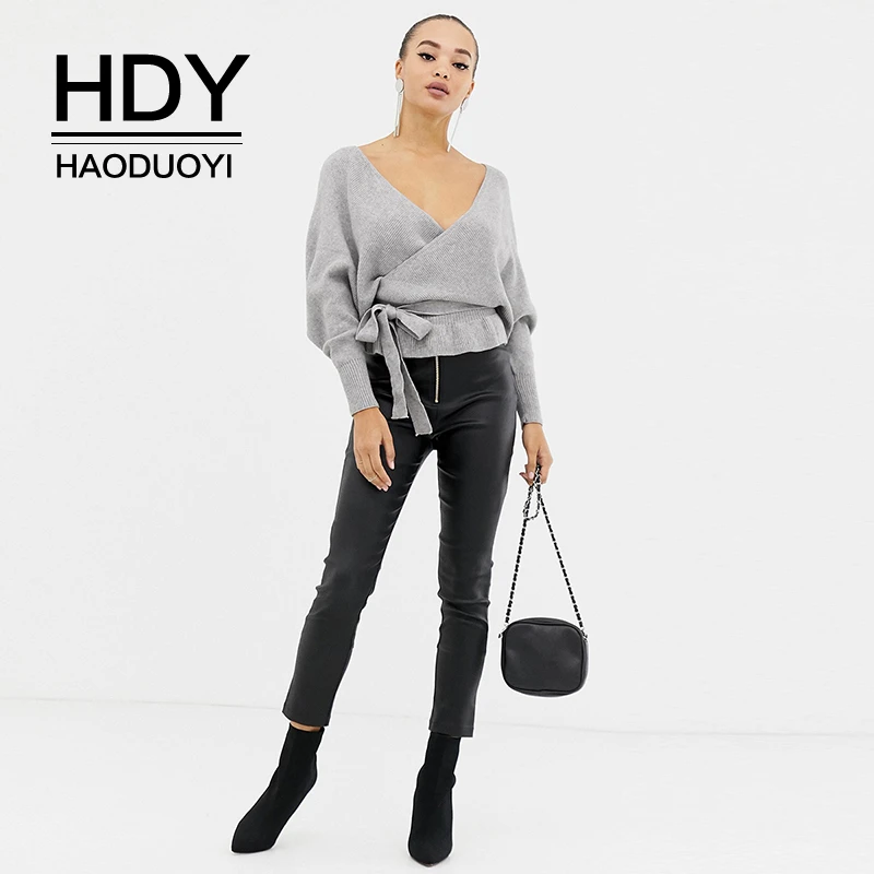 HDY Haoduoyi женская мода Повседневный глубокий v-образный вырез длинный рукав Холтер