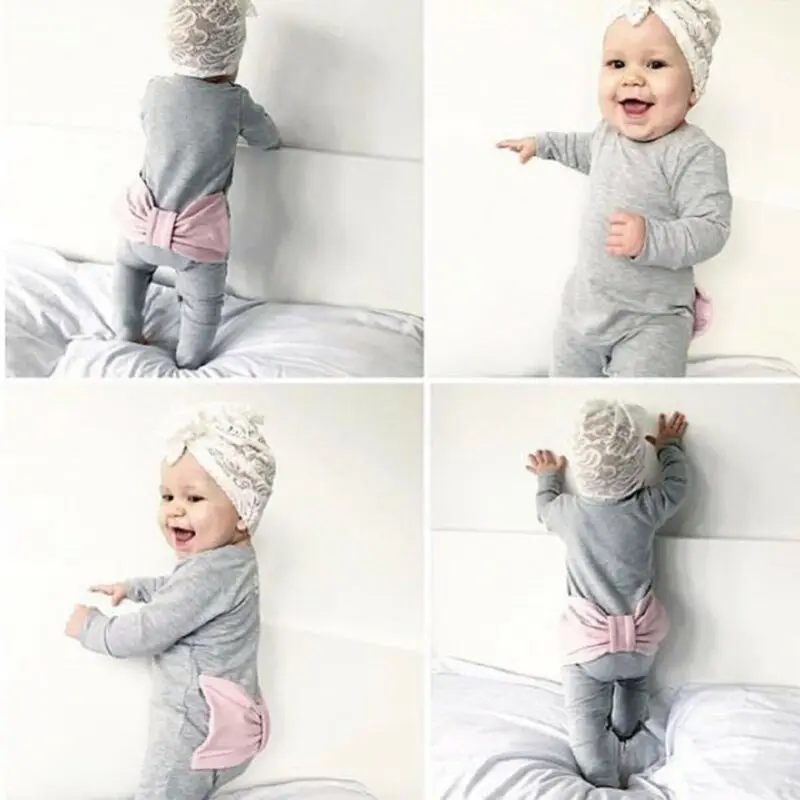 Для новорожденных девочек одежда с длинным рукавом комбинезон наряд бантом +