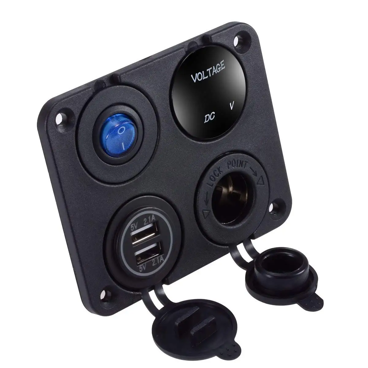 diy dual usb charger 4 2a voltmeter 12v power outlet on off switch four function panel for car boat marine rv truck camper free global shipping