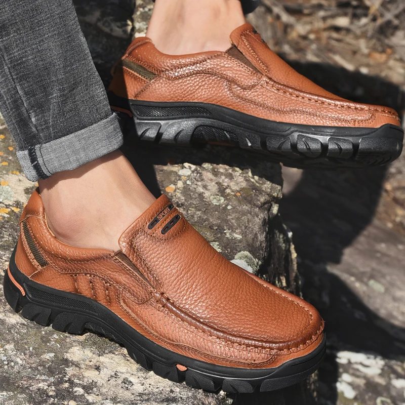 Туфли мужские из натуральной кожи мягкие повседневные лоферы без застежки