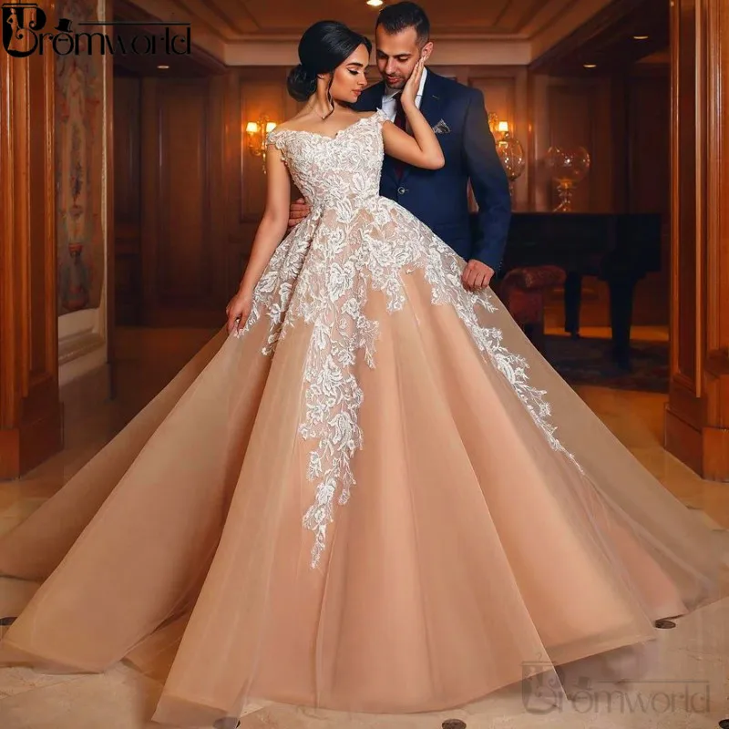 Элегантные мусульманские Вечерние платья цвета шампанского 2021 с V образным