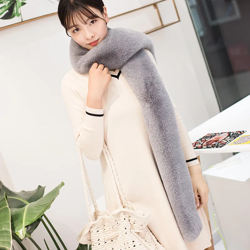 Модный шарф новинка 2019 из искусственного лисьего меха длинный яркого цвета