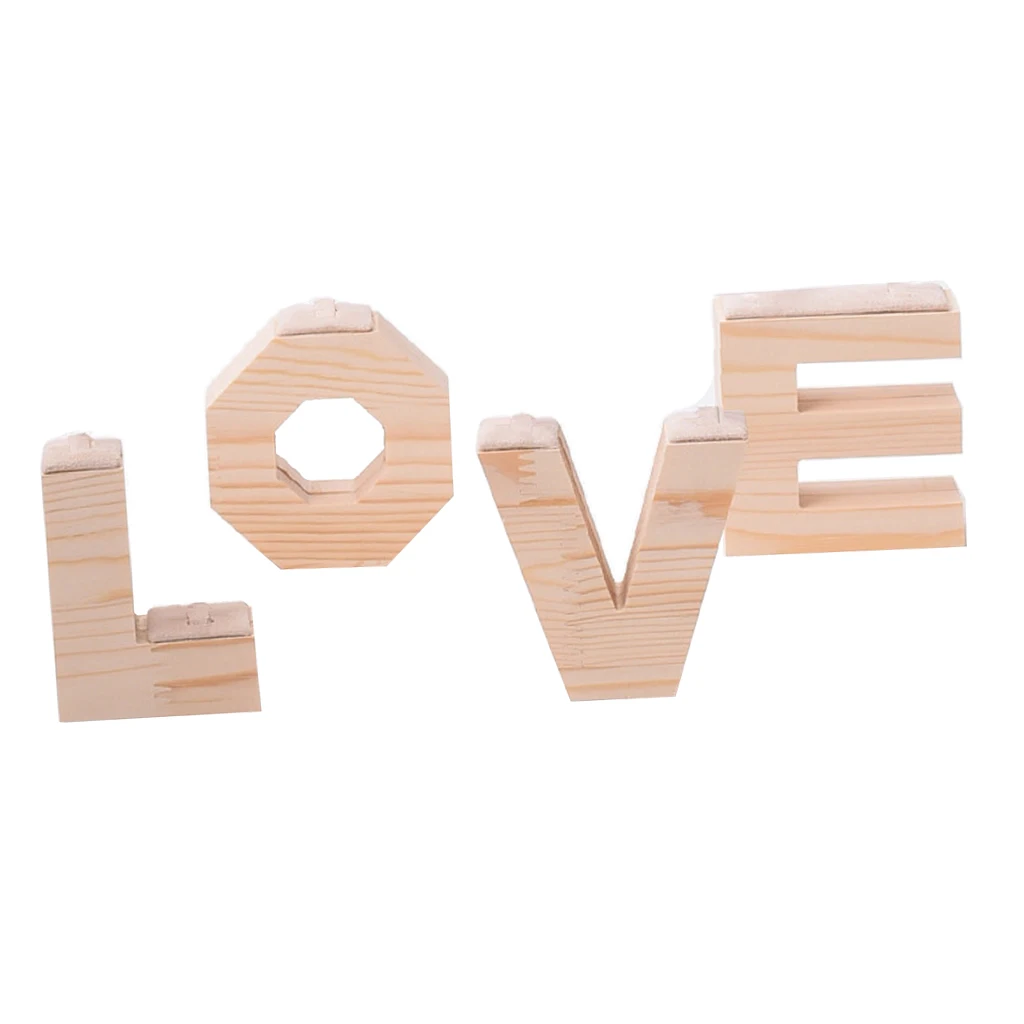 

LOVE Shaped Wood Ring Finger Desk Table Display Stand Holder Wedding Decors