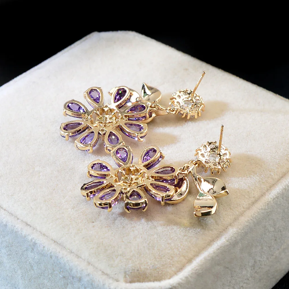 

CINKILE Sunflower Drop Earrings Cubic Zirconia CZ Engagement Wedding Party Nightclub Statment Green Leaf Earring Jewelry Gifts