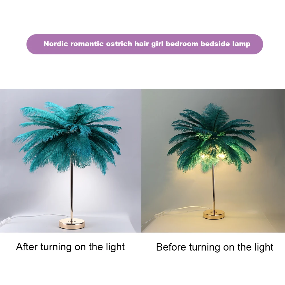 

Nordic Style Feather Night Light Button Switch Modern Bedside Reading Lamps Home Party Wedding Romantic Decoration
