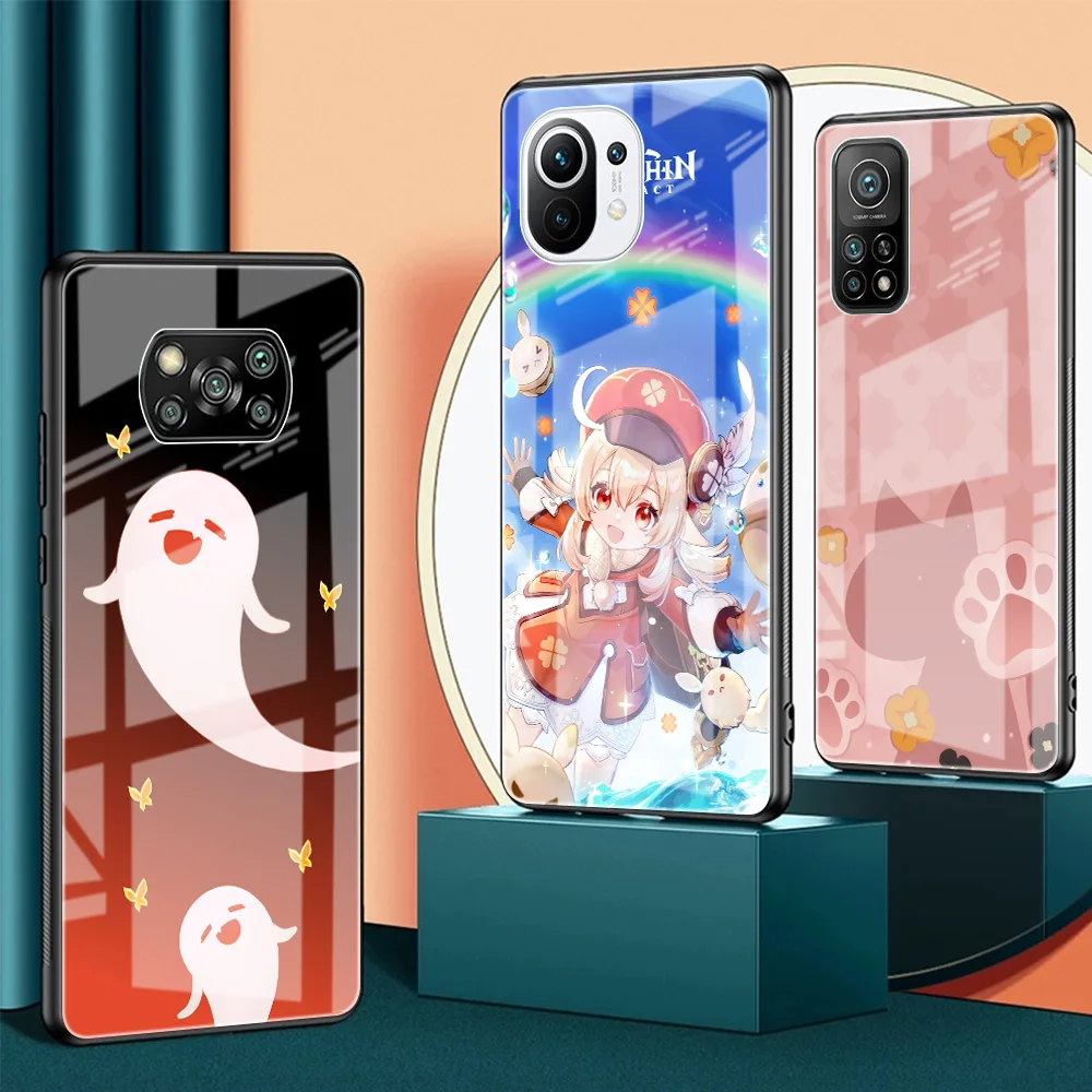 genshin impact glass case for xiaomi mi poco x3 nfc 10t pro note 10 lite f3 gt 11 m3 9t m2 9 luxury tempered phone cover funda free global shipping