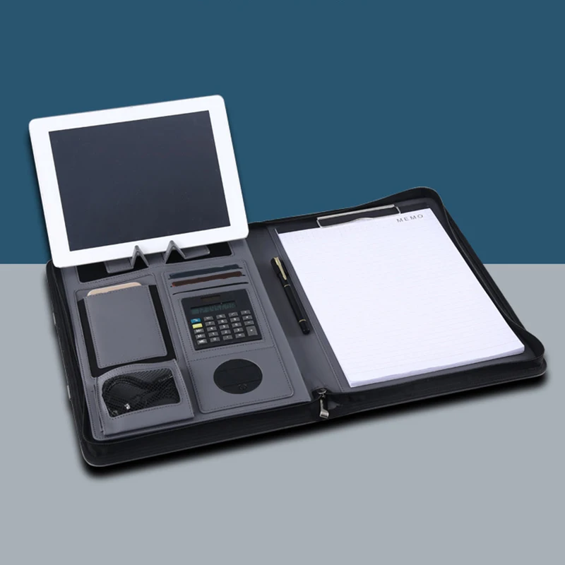 OPQ кожаный чехол портфель на молнии с калькулятором бизнес для Конференции