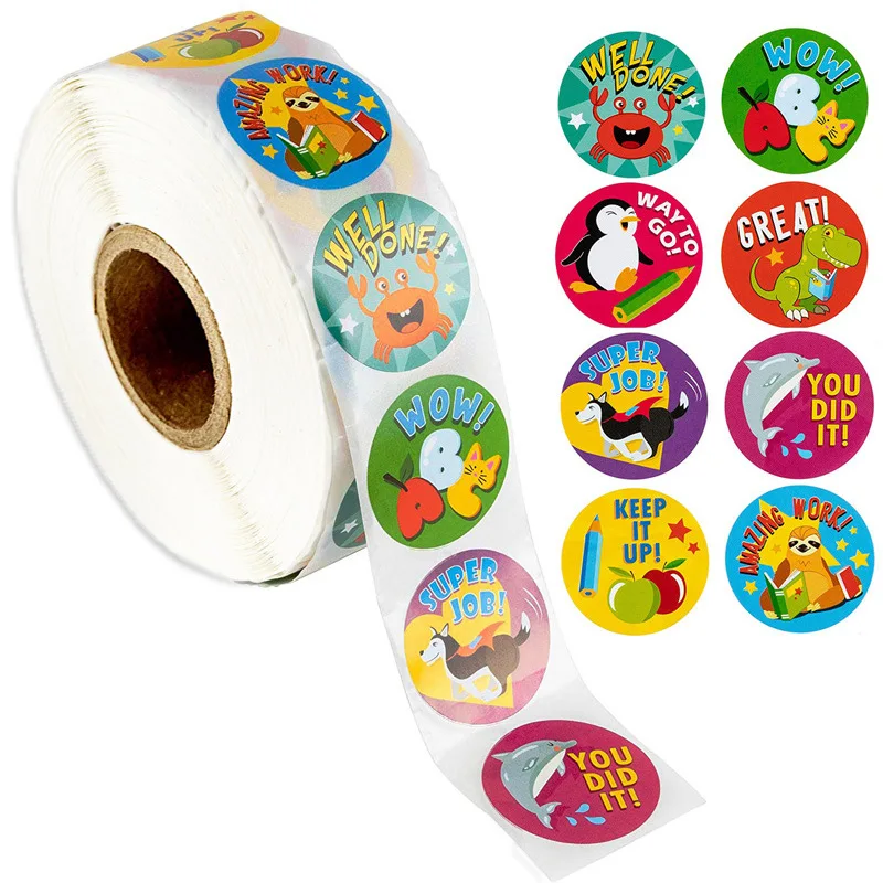

500pcs/roll cute animals Reward Stickers for Teachers students for Kids in 8 Designs Training Stickers Motivational Stickers YJN