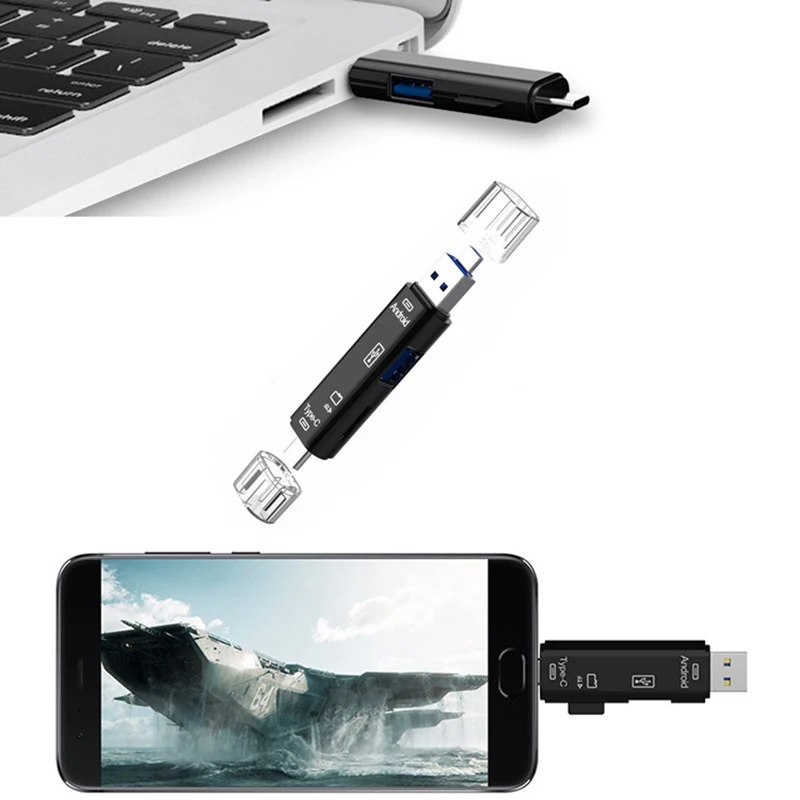 OTG кардридер 5 в 1 устройство для чтения карт Type C MicroUSB и USB высокоскоростной