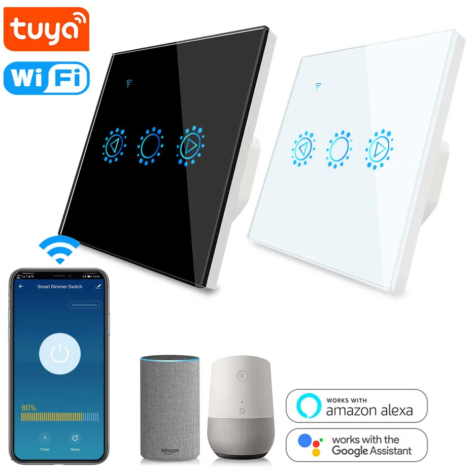 Умный диммер Tuya, светодиодный сенсорный светильник ель света с Wi-Fi, умный настенный диммер с лампочками, ЕС/США, с приложением, голосовой пульт дистанционного управления для Alexa, Google Home - изображение