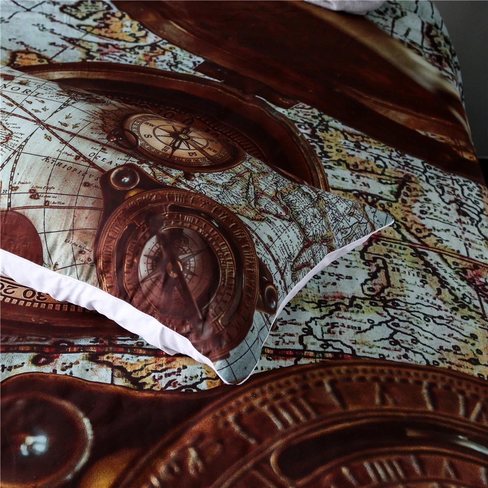 Retro Compass Bedding Sets Key Blueprint Navigation Map Duvet Cover with Pillowcases Kids Adults Home Bedroom Decor Bed Set | Дом и сад
