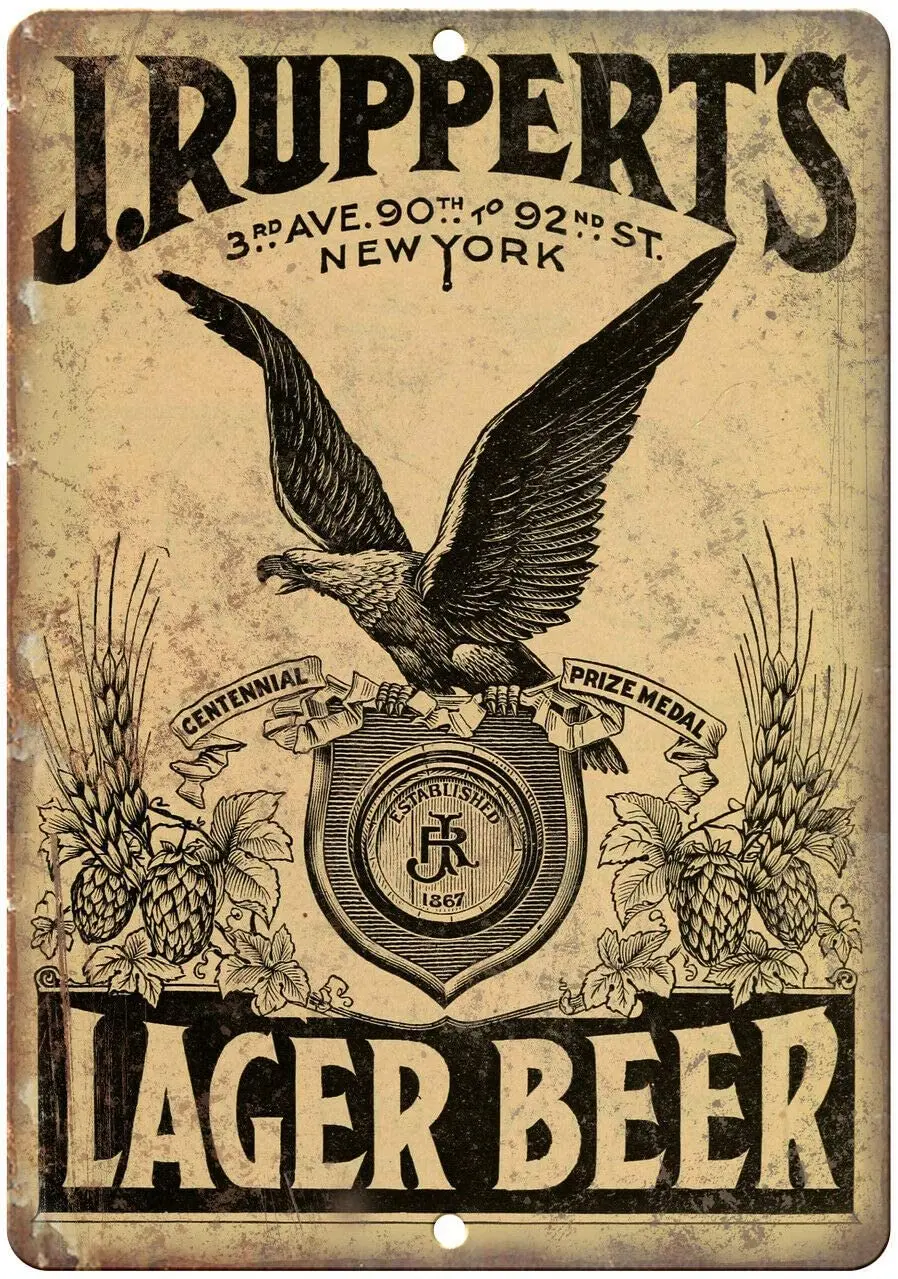 

J. Ruppert's Lager Beer Wall Decor Metal Tin Sign 12x8 Inch