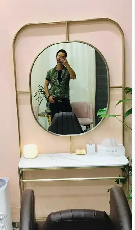Barbershop зеркало со светом веб-прически знаменитостей салон Специальная нержавеющая сталь двухстороннее зеркало для стрижки волос