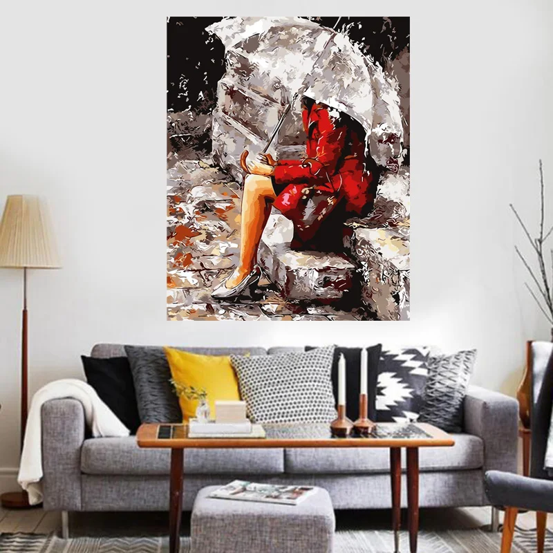 Краска по номерам для взрослых DIY холст масляная краска ing Kit детей зонтик женщина