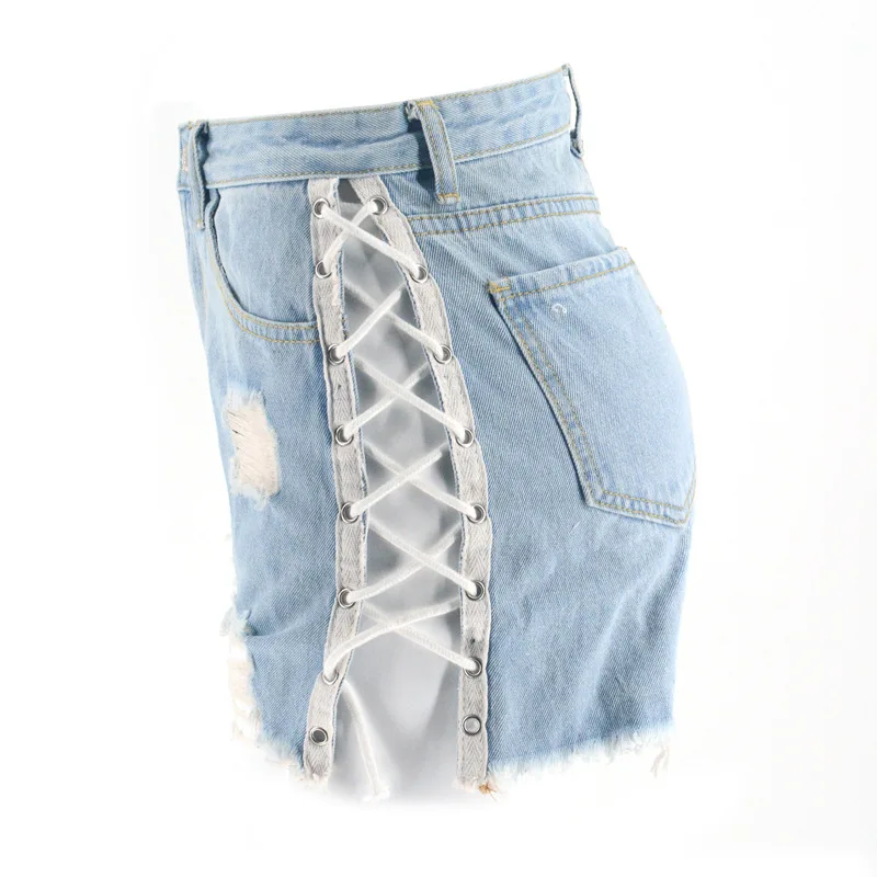 

2020 New Arrival Female Fashion Sexy Summer Women Denim High Waists Ripped Hole Banadage Hot Night Club Sexy Denim Shorts