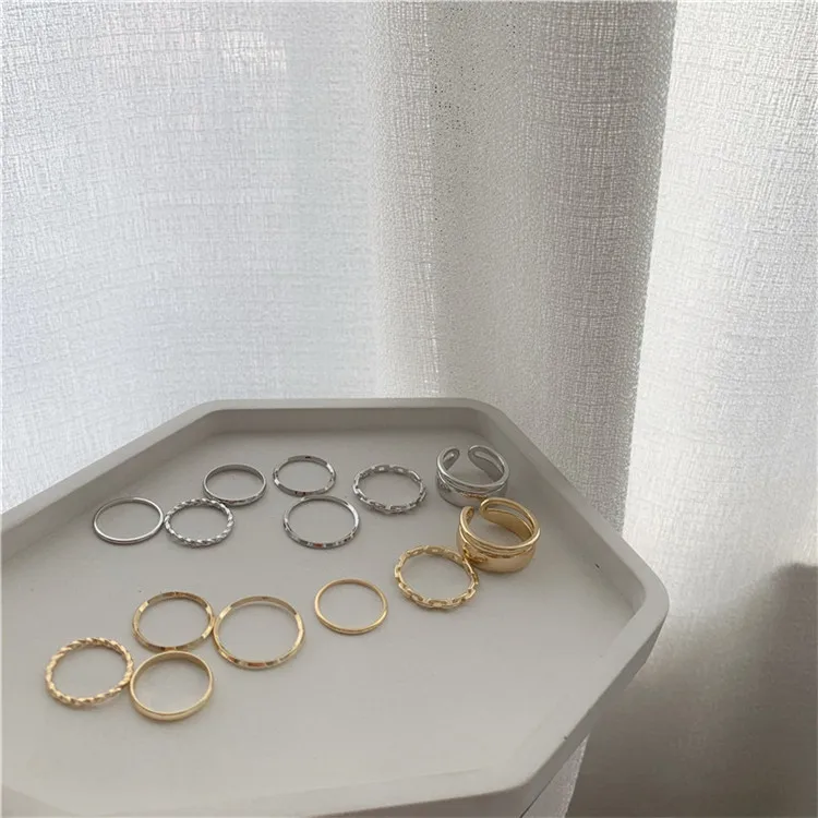 

Extraordinary Handmade Gold Silver Slim 7 Piece Suit Rings Cold Wind Minimalist Multi Piece Set Jewelry for Ladies Daily Wearing