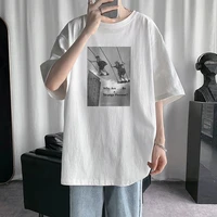 mens oversized t shirt casual street cartoon pattern daily wear half sleeved round neck plus size mens short sleeved shirt top