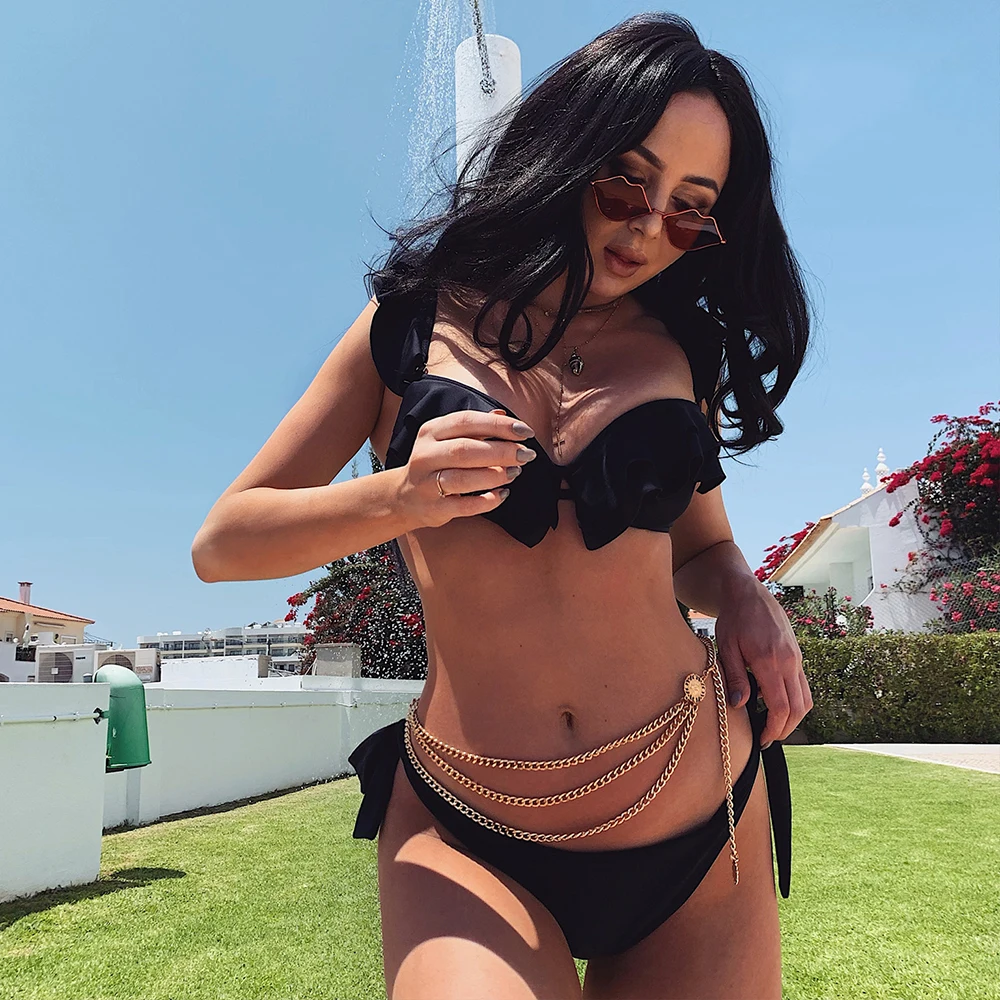 2020 New Arrival Ruffle Bikini Set Sexy Bikinis Women Swimsuit Summer Swimwear Lace Up Bathing Suit Biquini Maillot | Женская одежда