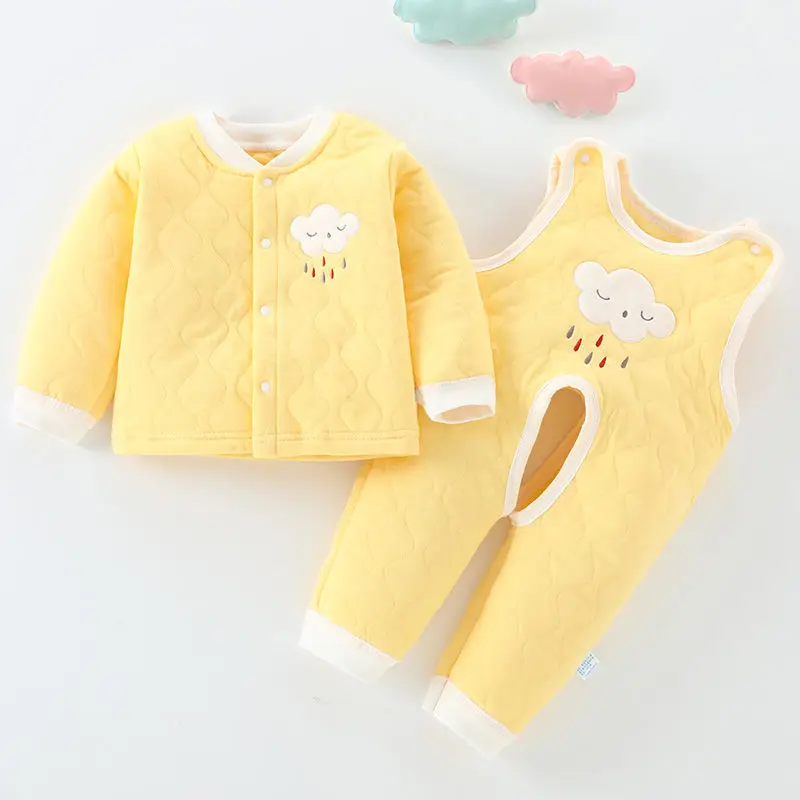 

Baby Home Siamese Trousers+Coats Set Winter Warm Two Piece Set Infant Thicken Overalls Tops Embroidery Cardigan Toddler Pajamas