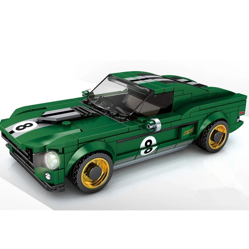 

NEW Serise 1968 For-d Mustangs Fastbacks Famous Supercar Speed Champions Racing Car Sports Building Blocks Bricks Sets Kit Model