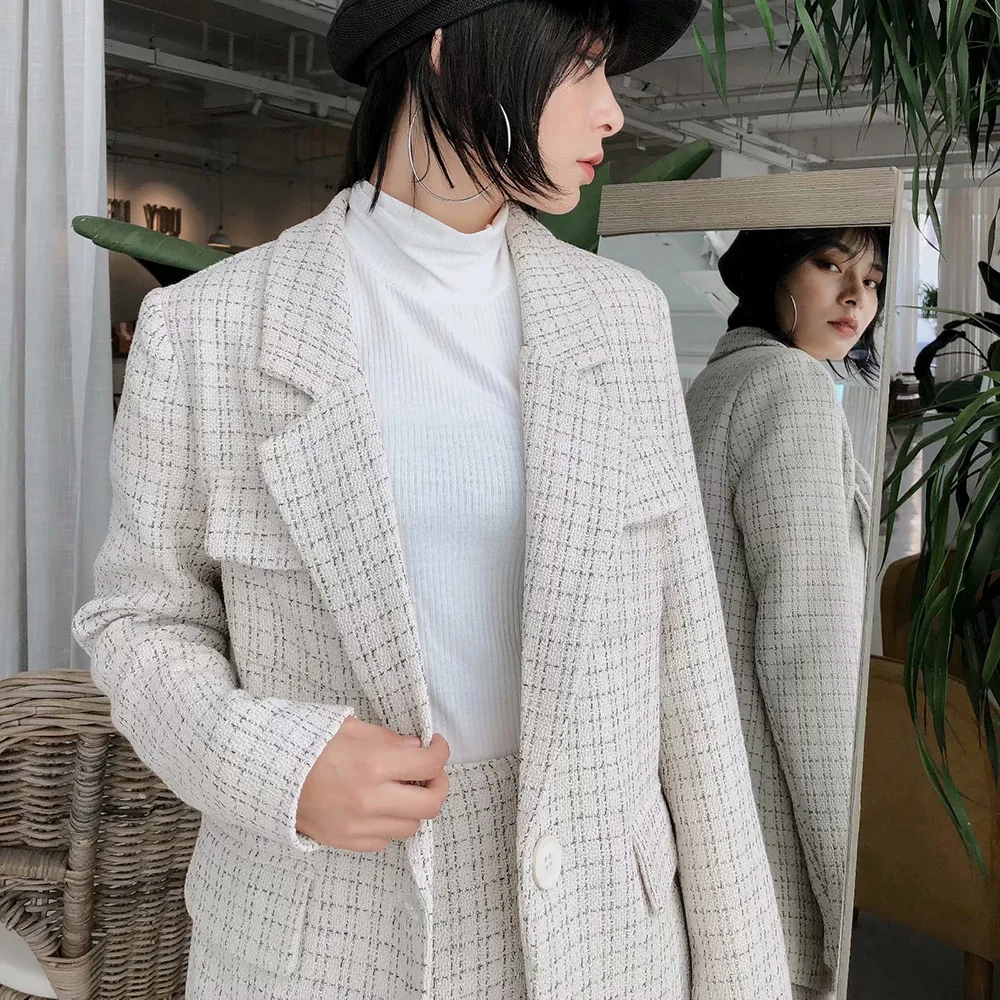 CThink Премиум костюм комплект мини юбка из двух предметов для женщин 2019 зима шерсть