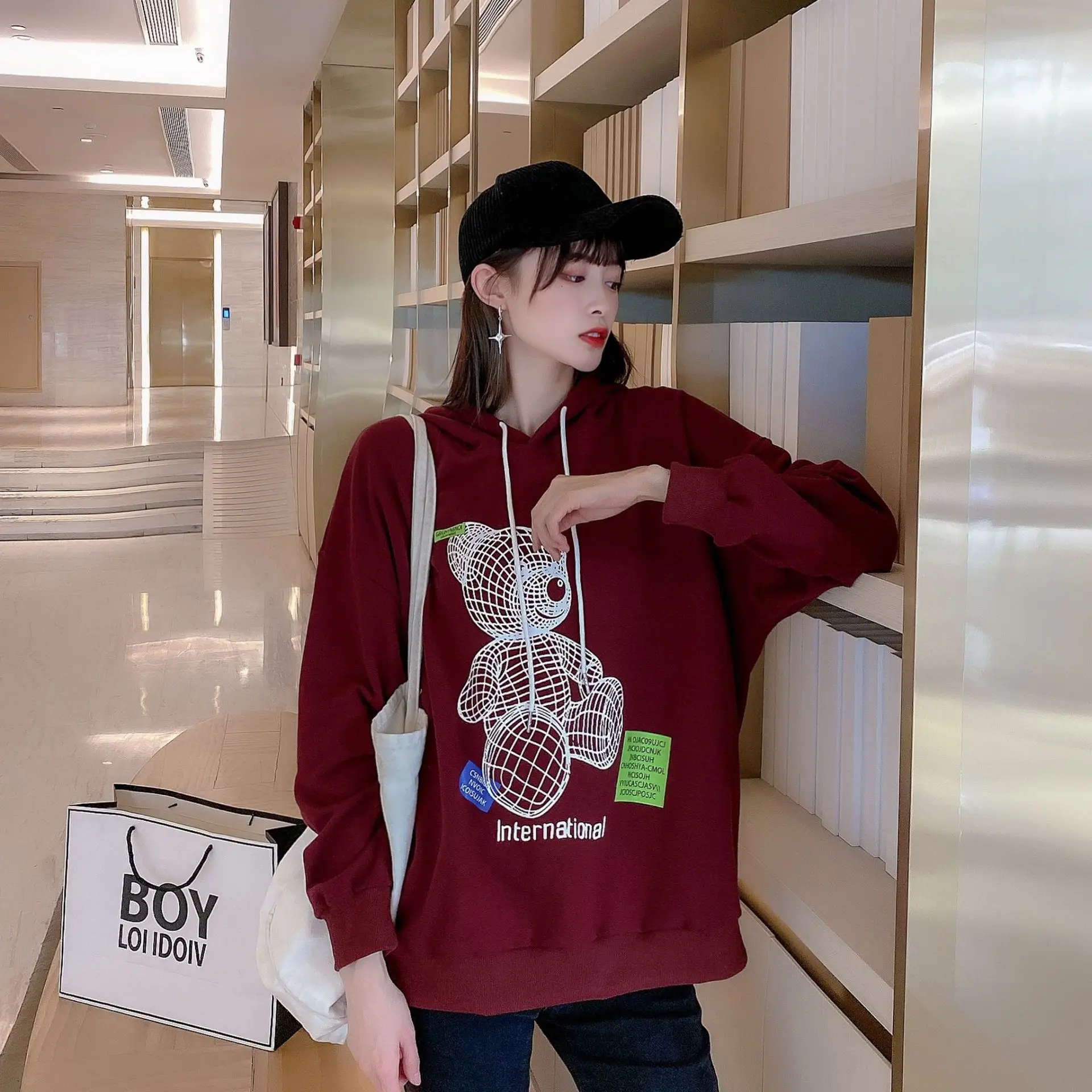 

Best autumn New female's wear sweater little bear mesh long sleeve top hoodie coat sweatshirt