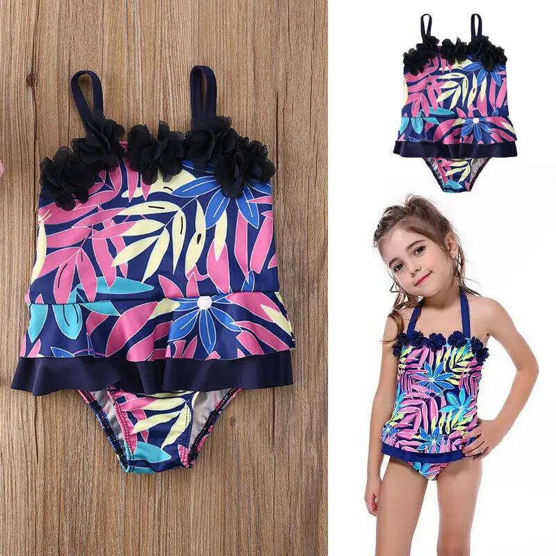 2020 модный тренд для маленьких девочек с красочными листьями цельный танкини