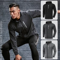 gym men sports jacket fitness long sleeve running elastic tight hoodies zipper slim hiking sweatshirts male jogging hooded coat