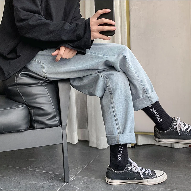 2020 Spring Straight Pants Men Solid Color Fashion Casual High Quality Loose Zipper Jean Trousers Denim M-XXL | Мужская одежда