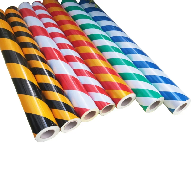 Telegraph Poles Road Barrels Self-adhesive Film Traffic Safety Warning Yellow Black / Red White Twill Dark Reflective Sheeting